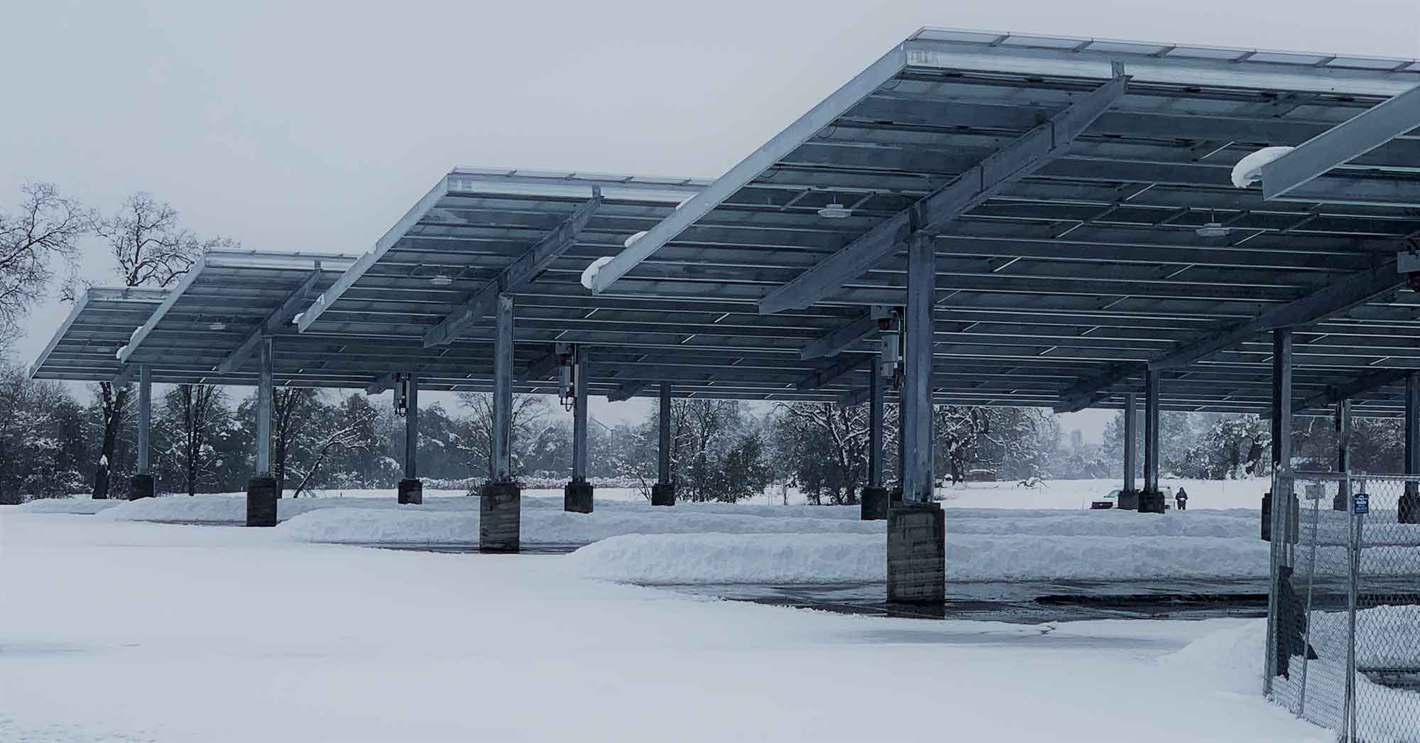 Shasta College parking lot in the snow