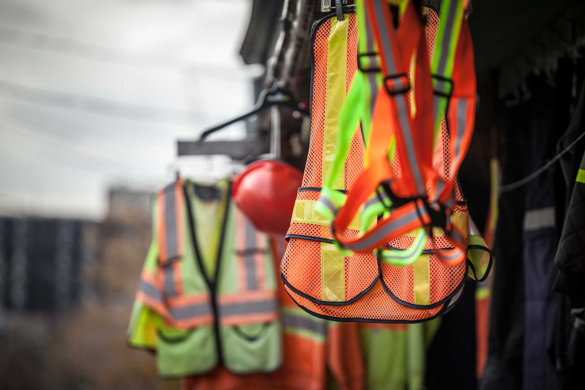 safety vest hanging with safety gear