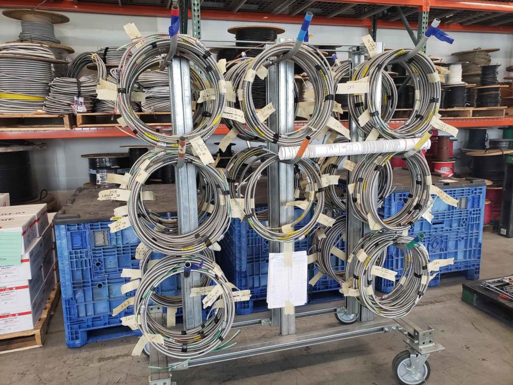 image of pre-fab whips on cart