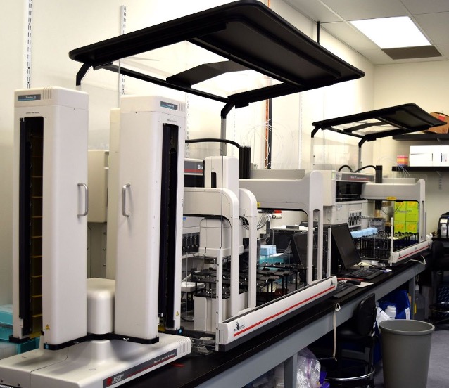 Inside lab with lab equipment on table