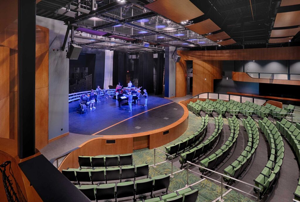 Sonoma Academy Performing Arts Center theater, looking towards the stage where students perform
